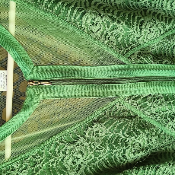 Vintage Lace & Mesh Sleeveless Zip Blouse - Green - Picture 3 of 10